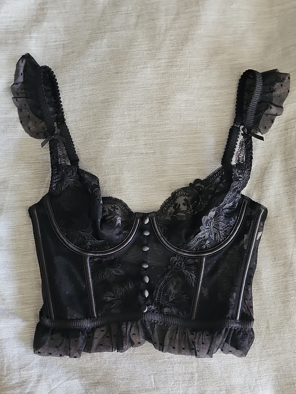 Sheer Black Floral Lace Mesh Corset Crop Top